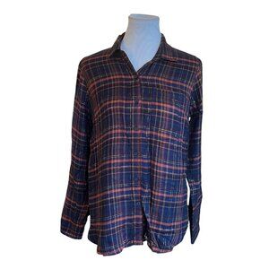 Lucky Brand Plaid Metallic Button Up Blouse long sleeve top S Small